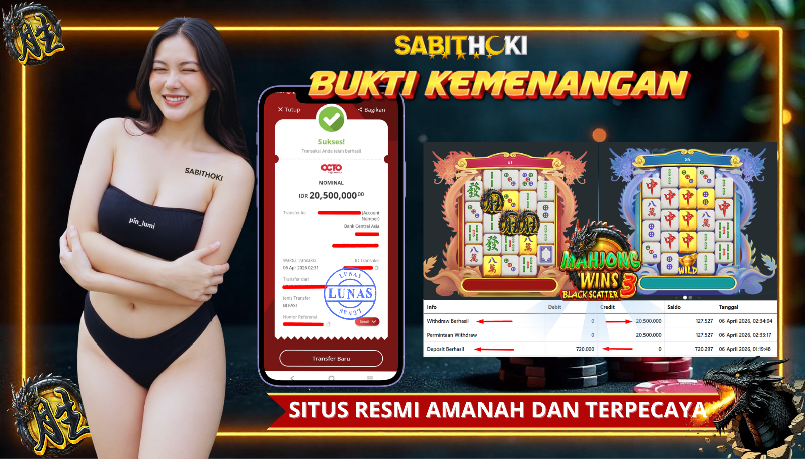 SELAMAT KEPADA MEMBER SETIA SABITHOKI BERHASIL JACKPOT DI PERMAINAN MAHJONG 3 SCATTER HITAM